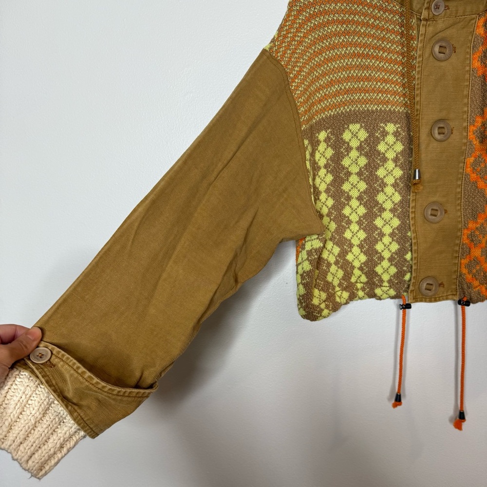 Free People Reno Multi Media Hooded Jacket Boho Patchwork xs stand funnel neck - Picture 10 of 11